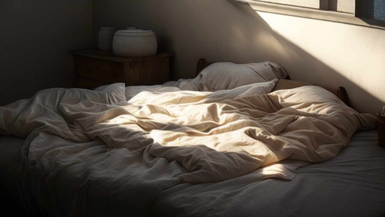 empty bed in morning sunshine